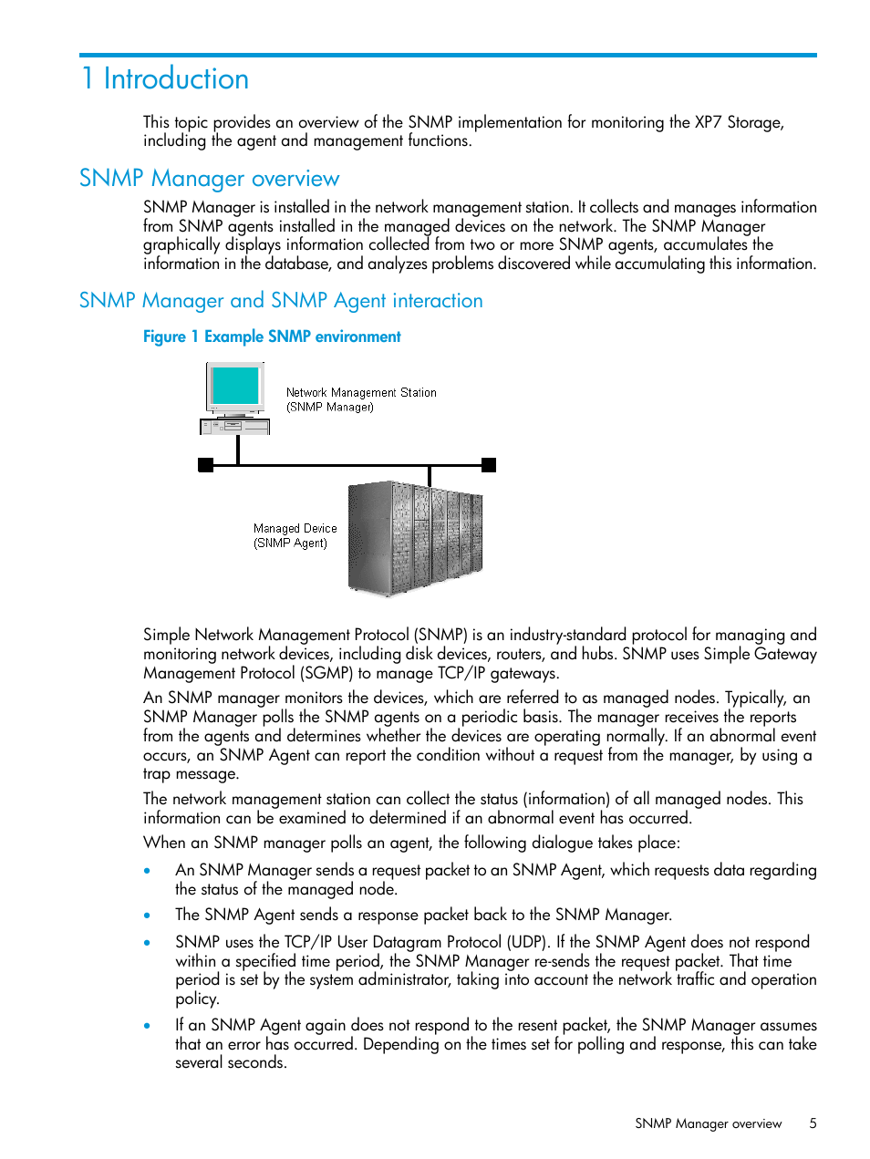 1 introduction, Snmp manager overview, Snmp manager and snmp agent interaction | HP XP Racks User Manual | Page 5 / 41