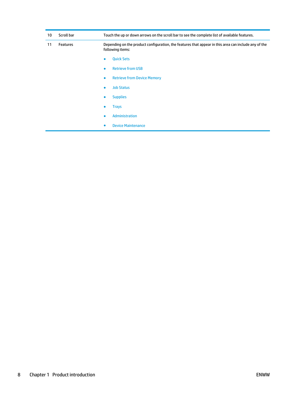 8chapter 1 product introduction enww | HP Officejet Enterprise Color X555 Printer series User Manual | Page 16 / 102