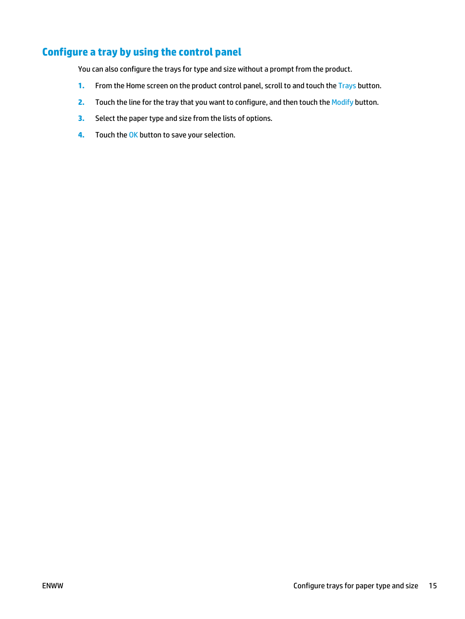 Configure a tray by using the control panel | HP Officejet Enterprise Color X555 Printer series User Manual | Page 23 / 102