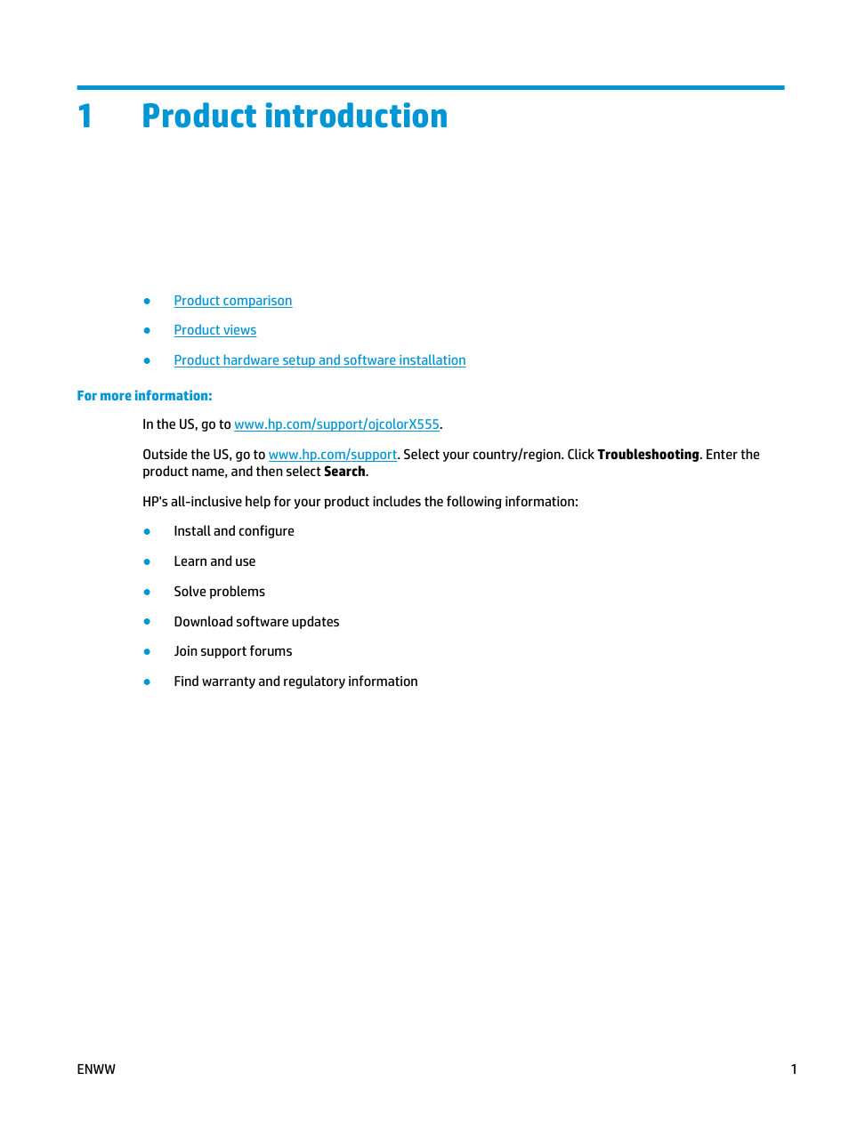 Product introduction, 1 product introduction, 1product introduction | HP Officejet Enterprise Color X555 Printer series User Manual | Page 9 / 102