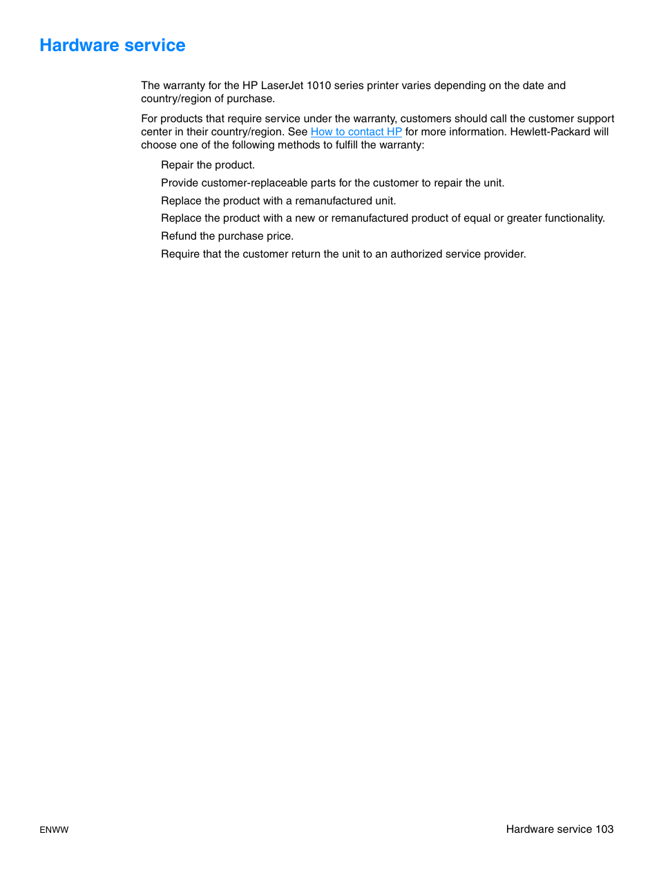 Hardware service | HP LaserJet 1015 Printer User Manual | Page 111 / 122