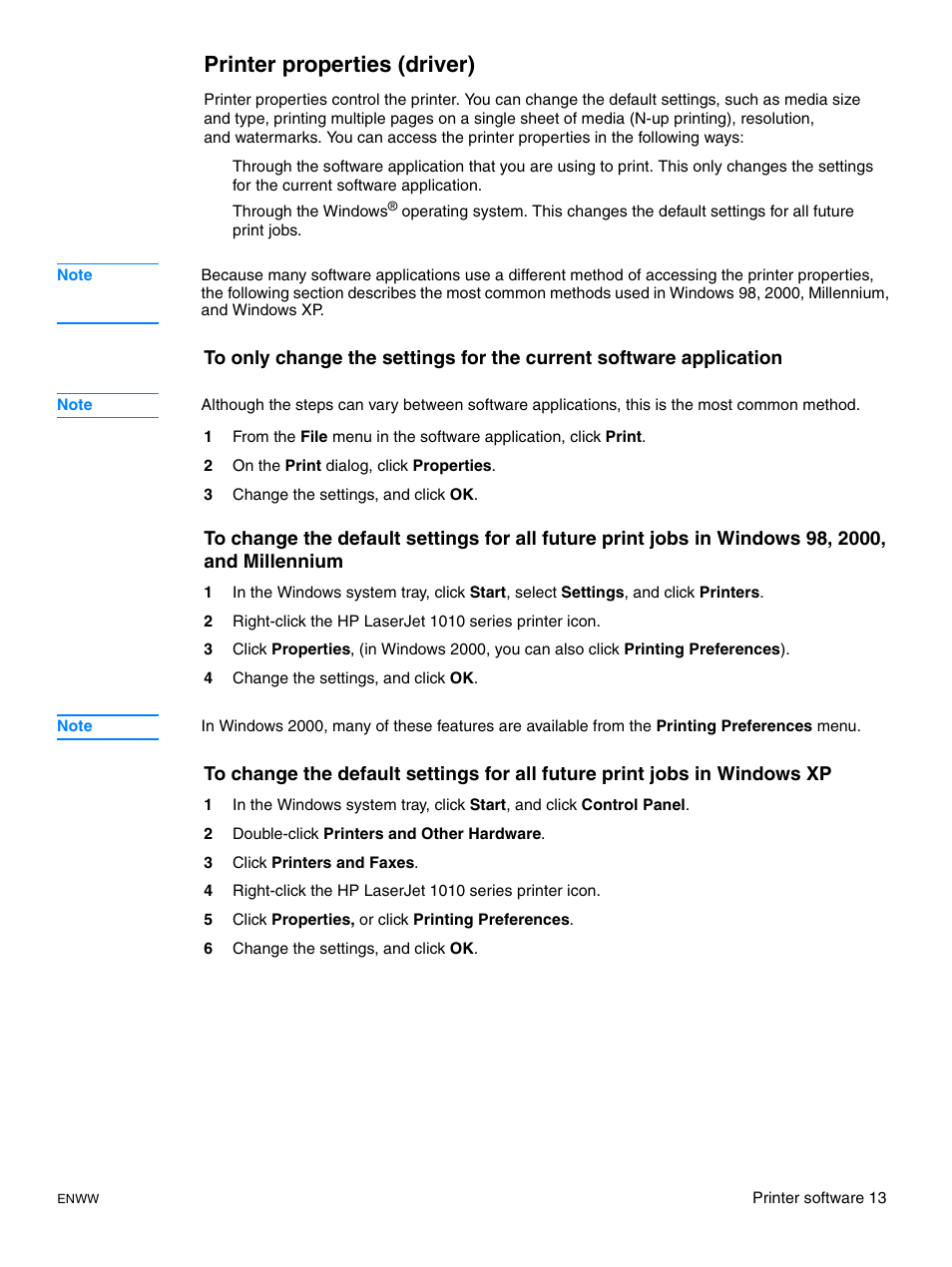 Printer properties (driver) | HP LaserJet 1015 Printer User Manual | Page 21 / 122