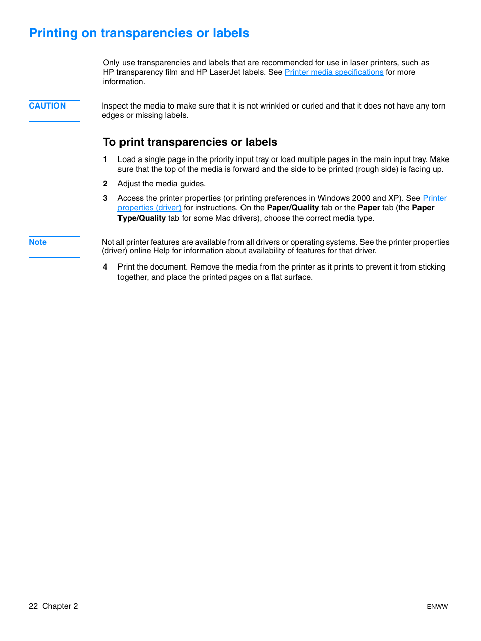 Printing on transparencies or labels, To print transparencies or labels | HP LaserJet 1015 Printer User Manual | Page 30 / 122