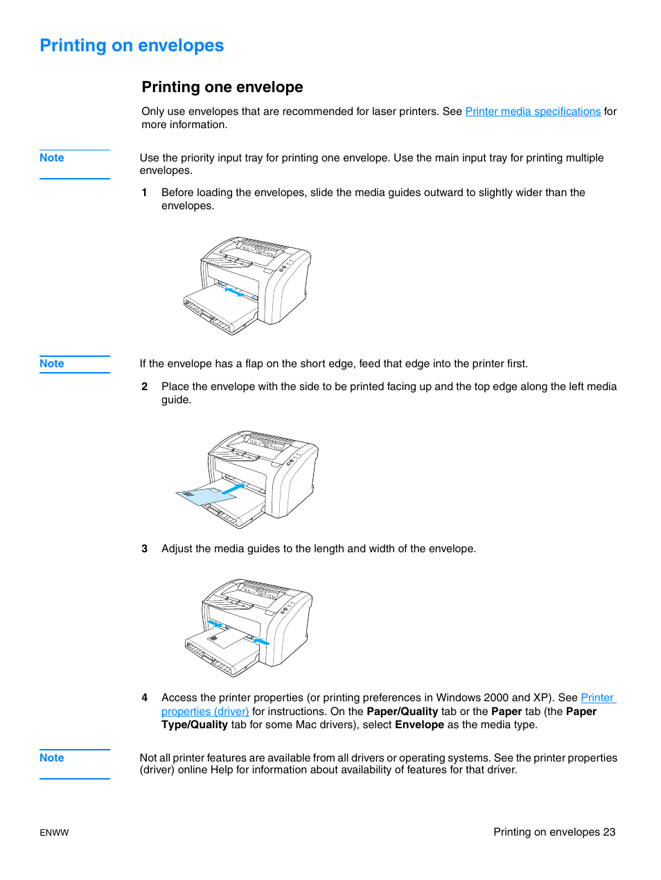 Printing on envelopes, Printing one envelope | HP LaserJet 1015 Printer User Manual | Page 31 / 122