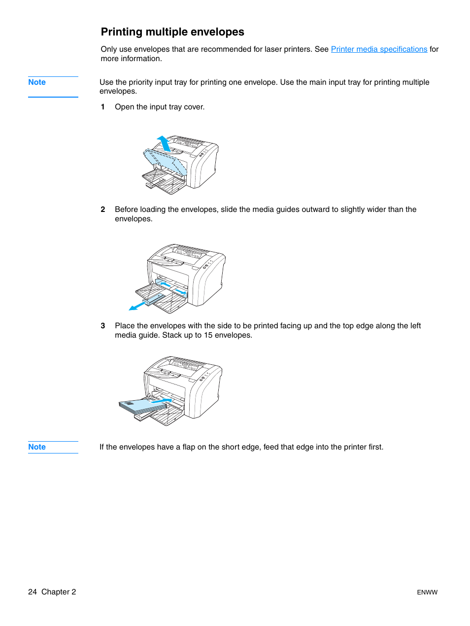 Printing multiple envelopes | HP LaserJet 1015 Printer User Manual | Page 32 / 122