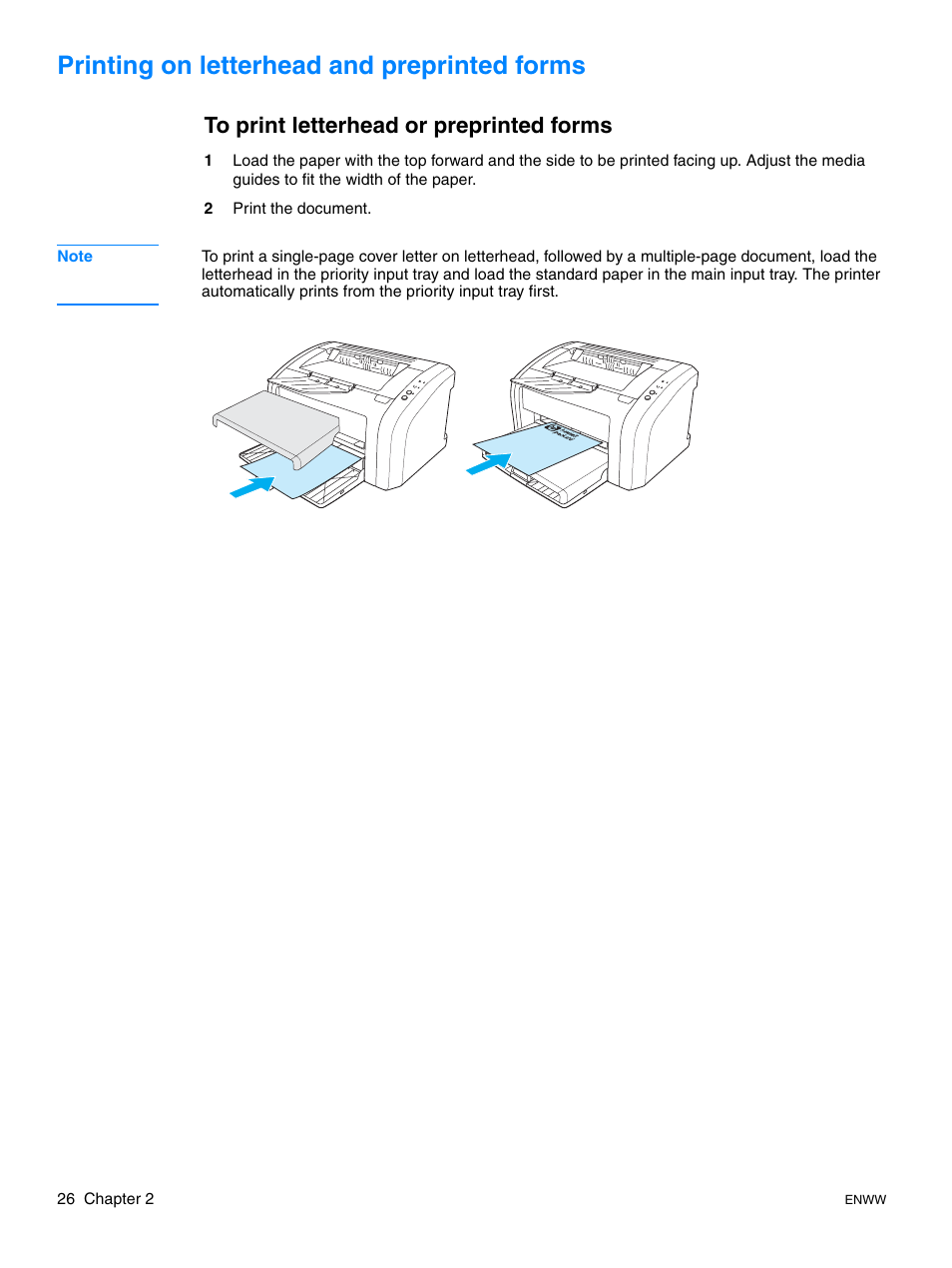 Printing on letterhead and preprinted forms, To print letterhead or preprinted forms | HP LaserJet 1015 Printer User Manual | Page 34 / 122