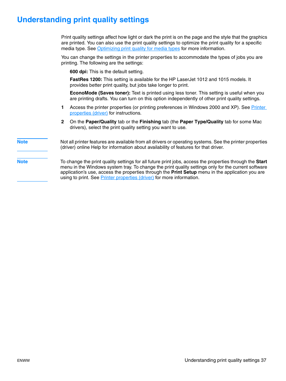 Understanding print quality settings | HP LaserJet 1015 Printer User Manual | Page 45 / 122