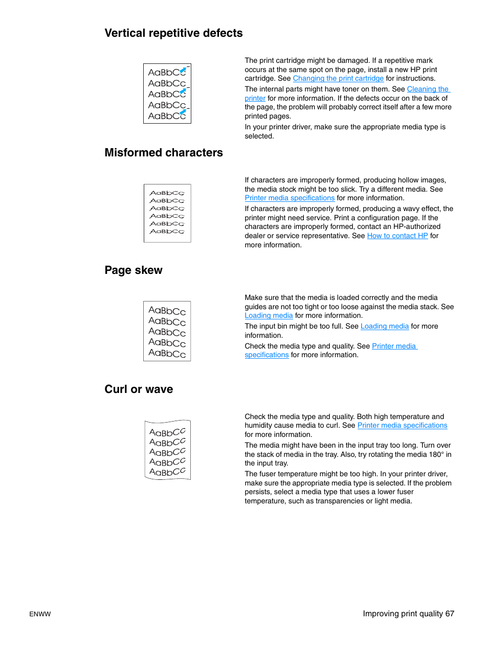 Vertical repetitive defects, Misformed characters, Curl or wave | HP LaserJet 1015 Printer User Manual | Page 75 / 122