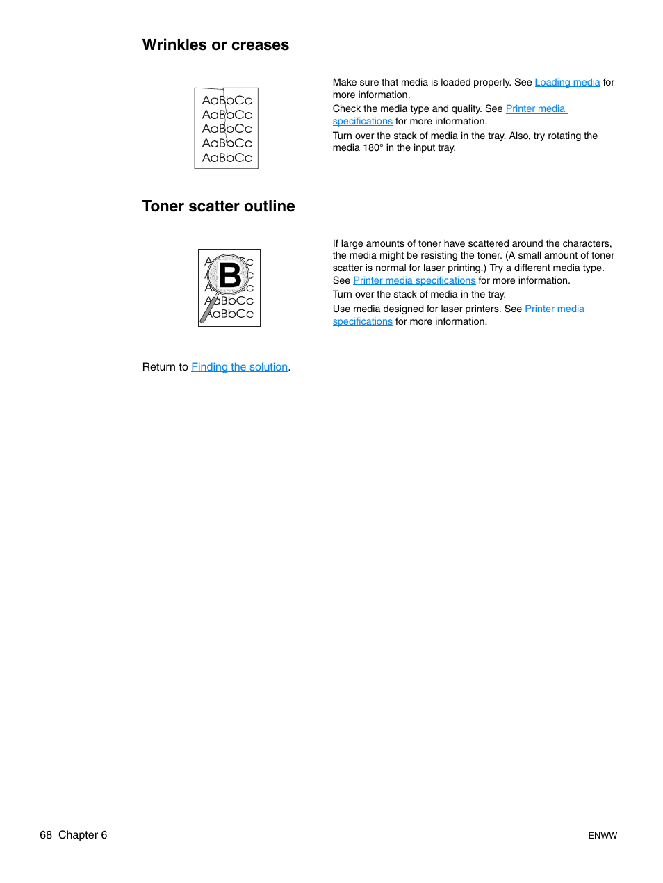 Wrinkles or creases, Toner scatter outline, Wrinkles or creases toner scatter outline | HP LaserJet 1015 Printer User Manual | Page 76 / 122