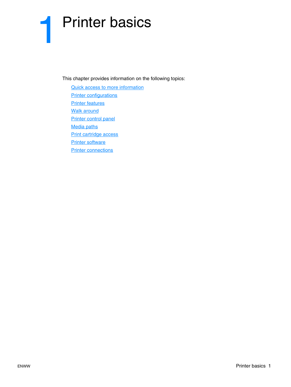1 printer basics, Printer basics | HP LaserJet 1015 Printer User Manual | Page 9 / 122