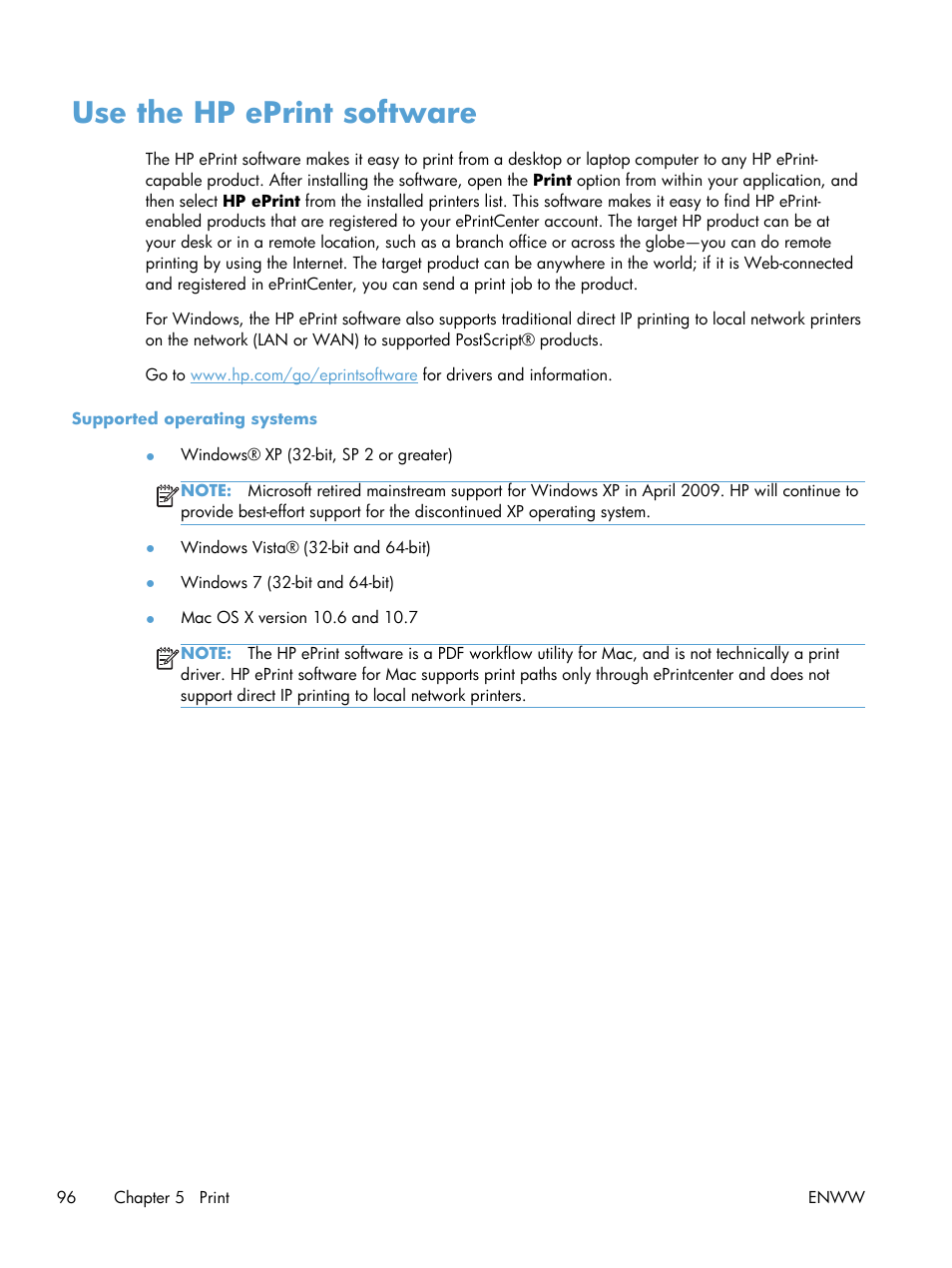 Use the hp eprint software | HP LaserJet Enterprise 500 MFP M525 User Manual | Page 110 / 332