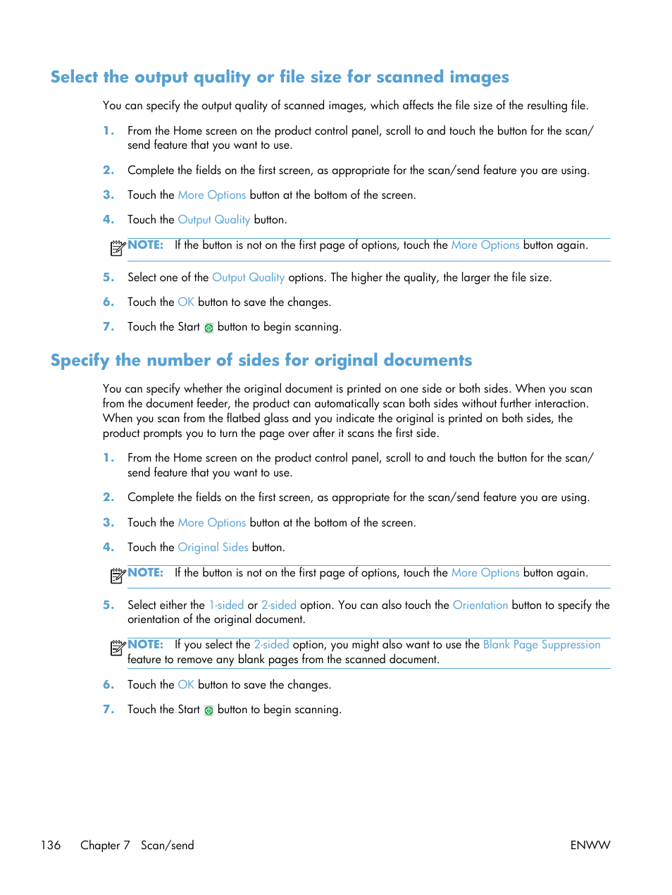 Specify the number of sides for original documents | HP LaserJet Enterprise 500 MFP M525 User Manual | Page 150 / 332