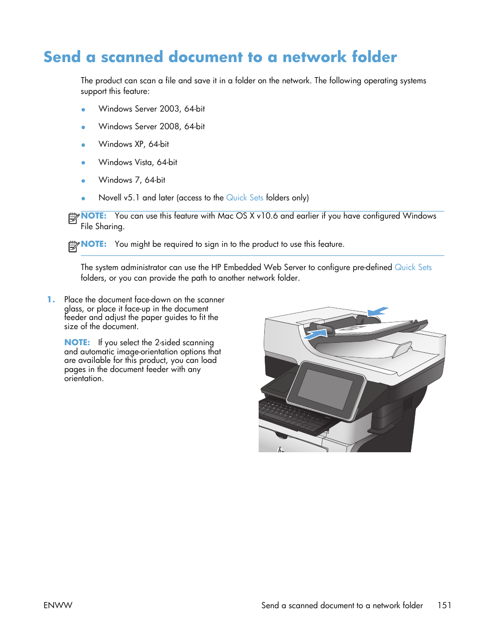 Send a scanned document to a network folder | HP LaserJet Enterprise 500 MFP M525 User Manual | Page 165 / 332