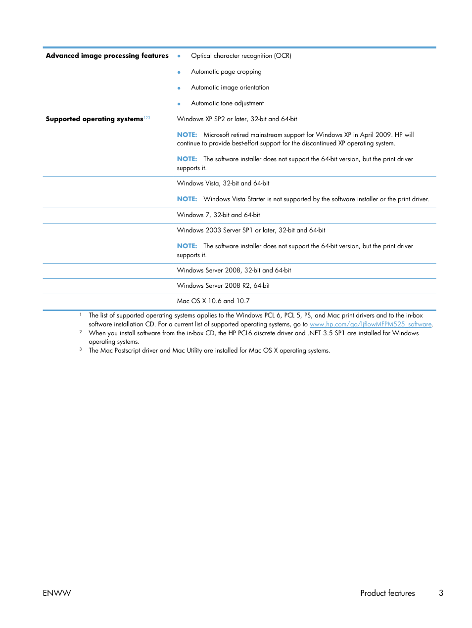 Enww product features 3 | HP LaserJet Enterprise 500 MFP M525 User Manual | Page 17 / 332