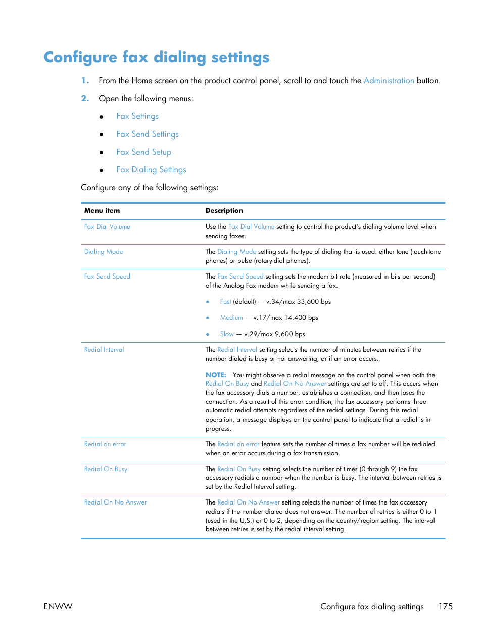 Configure fax dialing settings | HP LaserJet Enterprise 500 MFP M525 User Manual | Page 189 / 332