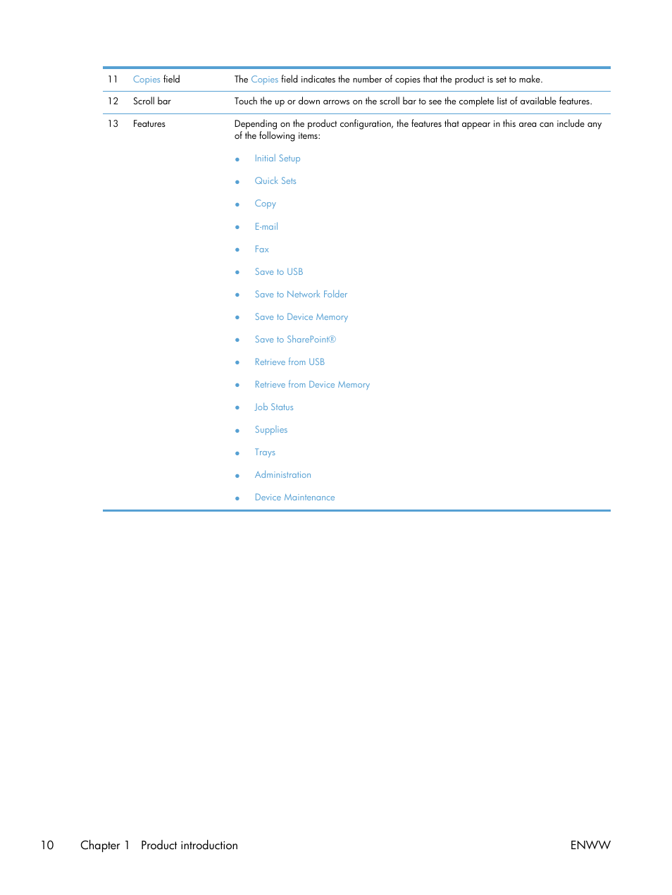 10 chapter 1 product introduction enww | HP LaserJet Enterprise 500 MFP M525 User Manual | Page 24 / 332