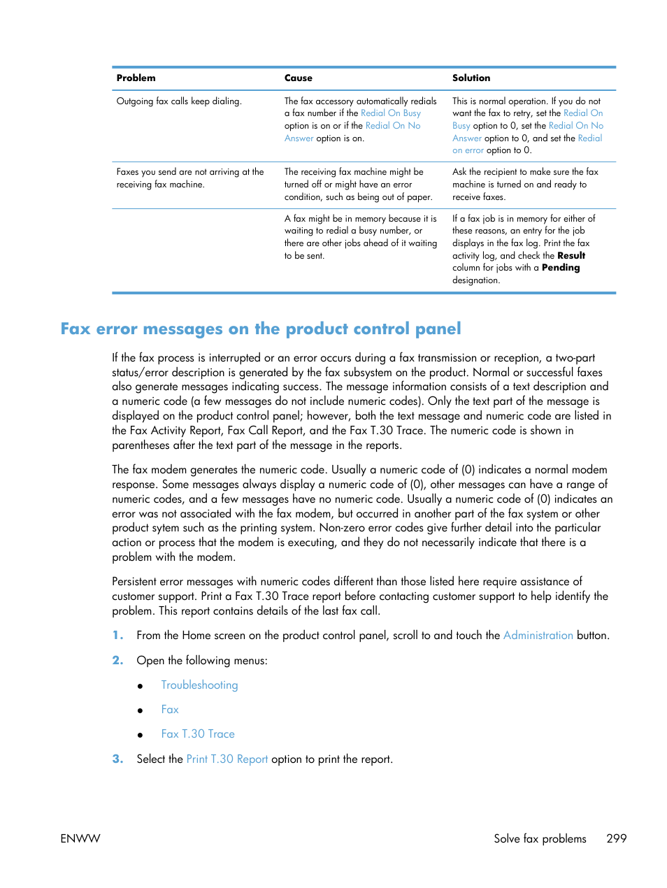 Fax error messages on the product control panel | HP LaserJet Enterprise 500 MFP M525 User Manual | Page 313 / 332