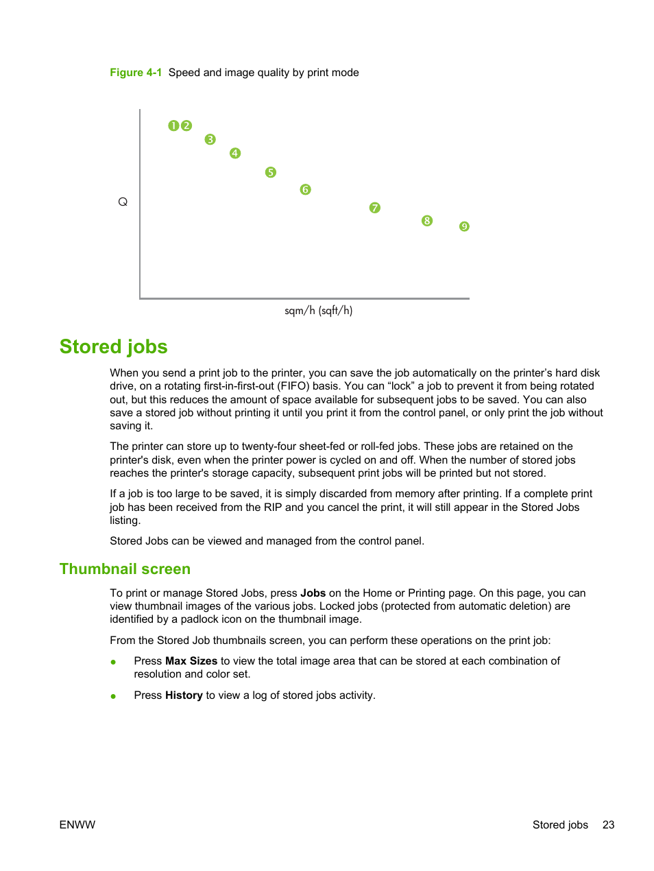 Stored jobs, Thumbnail screen | HP Scitex FB700 Industrial Printer User Manual | Page 29 / 102