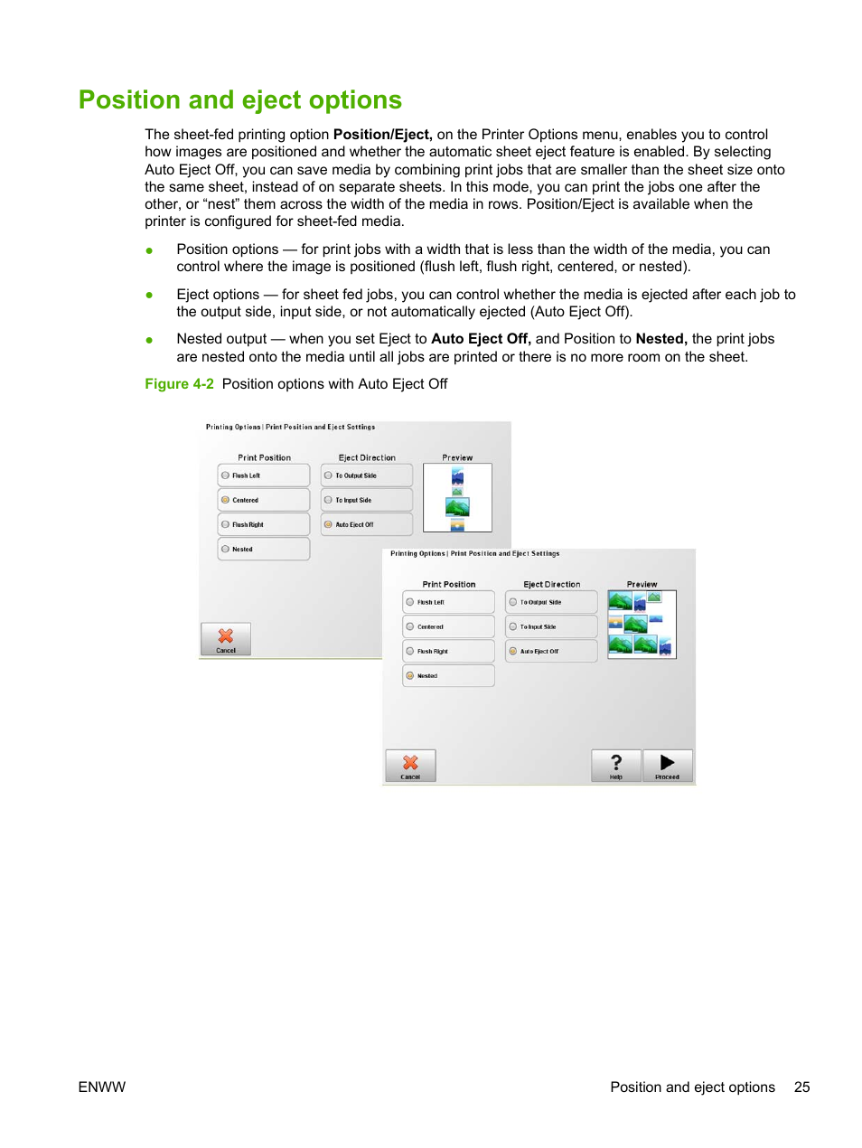 Position and eject options | HP Scitex FB700 Industrial Printer User Manual | Page 31 / 102