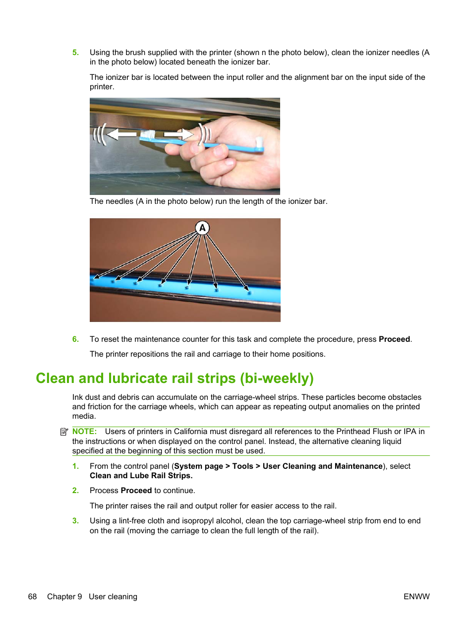 Clean and lubricate rail strips (bi-weekly) | HP Scitex FB700 Industrial Printer User Manual | Page 74 / 102