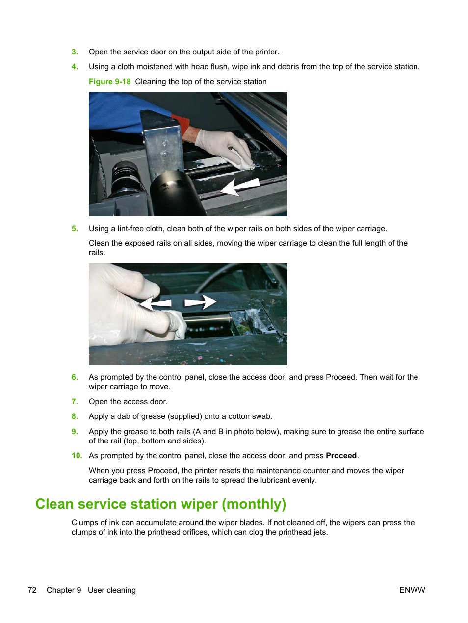 Clean service station wiper (monthly) | HP Scitex FB700 Industrial Printer User Manual | Page 78 / 102