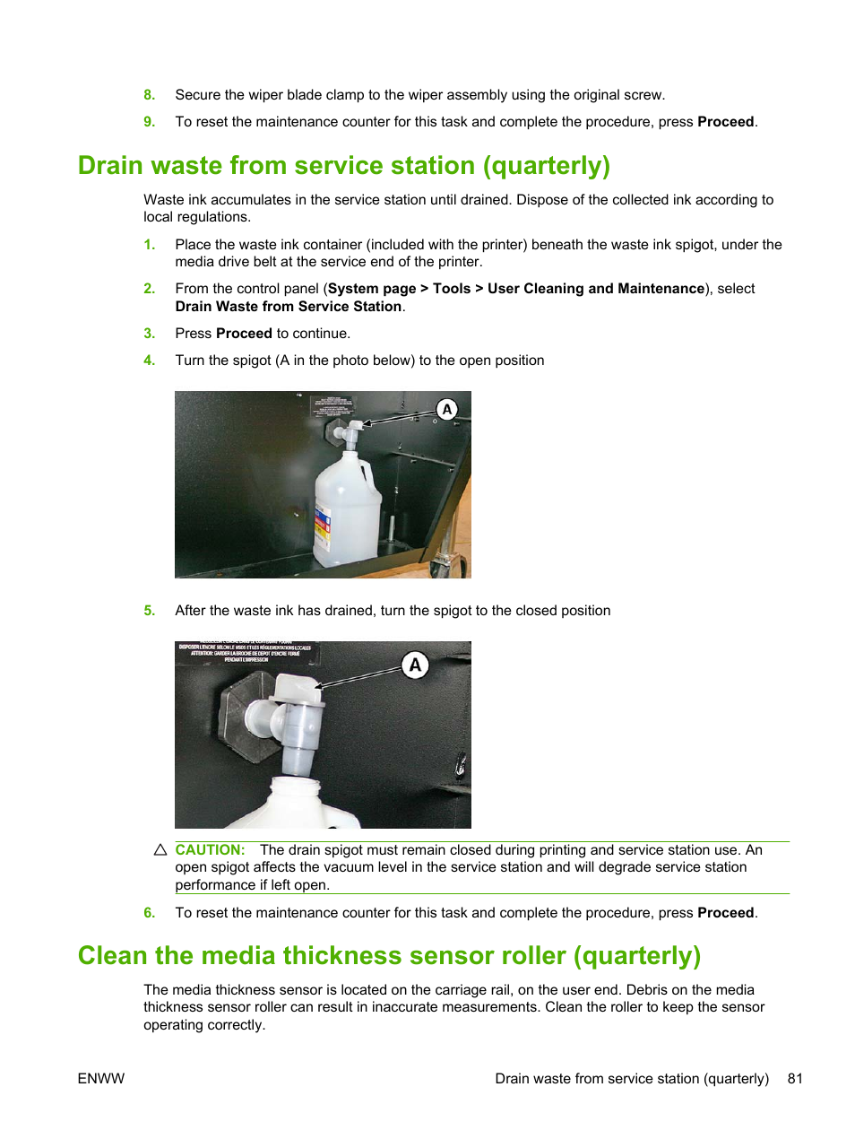 Drain waste from service station (quarterly) | HP Scitex FB700 Industrial Printer User Manual | Page 87 / 102