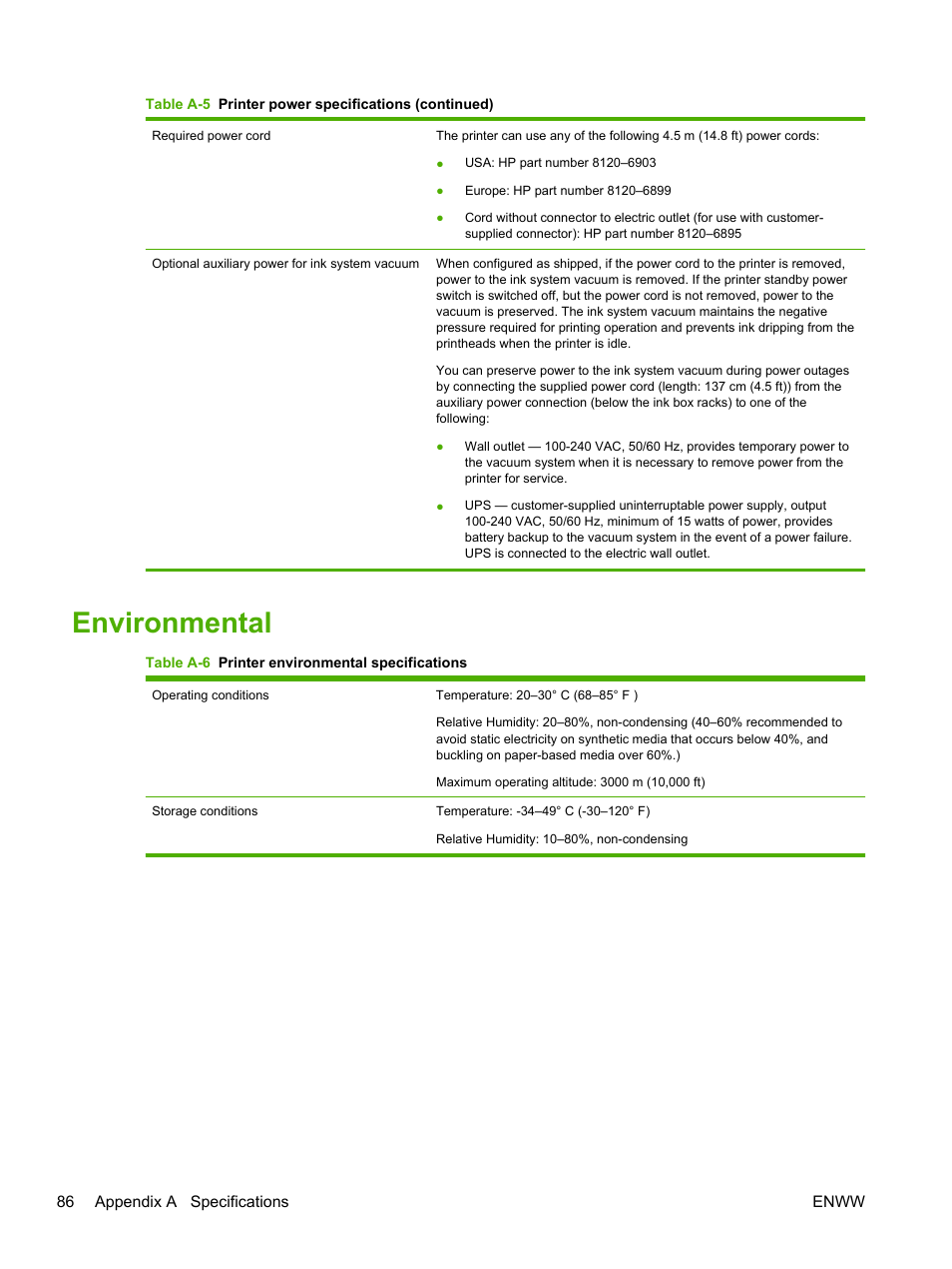 Environmental | HP Scitex FB700 Industrial Printer User Manual | Page 92 / 102