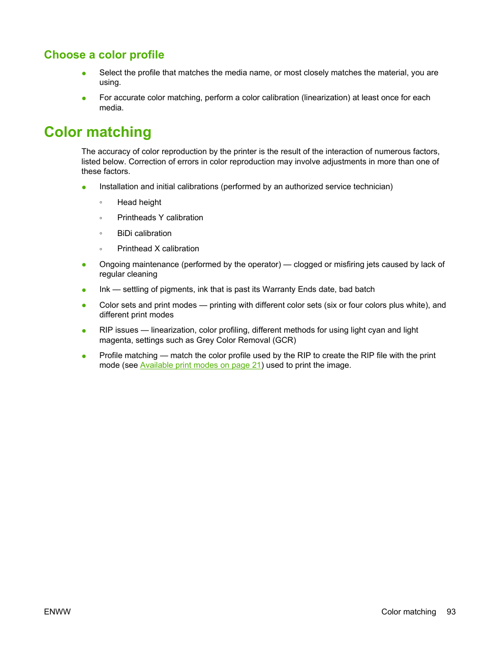 Choose a color profile, Color matching | HP Scitex FB700 Industrial Printer User Manual | Page 99 / 102