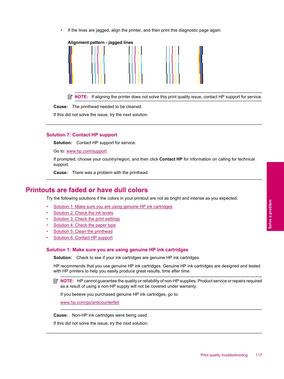 Printouts are faded or have dull colors, Solution 7: contact hp support | HP Photosmart Premium Fax C309 User Manual | Page 119 / 244