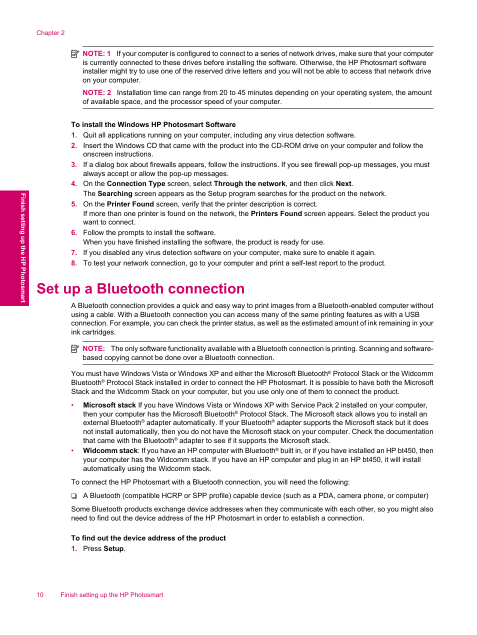 Set up a bluetooth connection | HP Photosmart Premium Fax C309 User Manual | Page 12 / 244