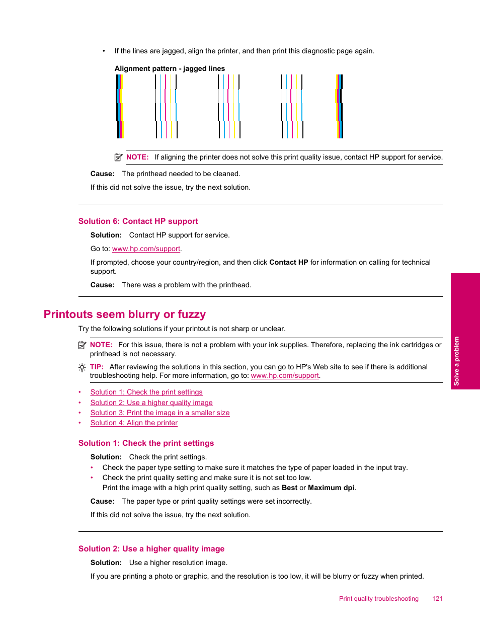 Printouts seem blurry or fuzzy, Solution 6: contact hp support | HP Photosmart Premium Fax C309 User Manual | Page 123 / 244