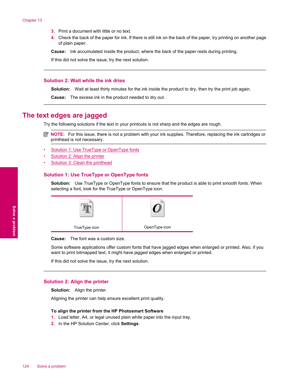 The text edges are jagged, Solution 2: wait while the ink dries | HP Photosmart Premium Fax C309 User Manual | Page 126 / 244