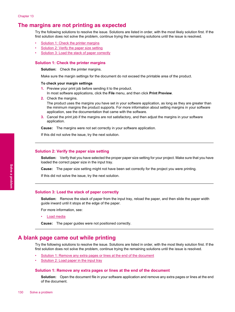 The margins are not printing as expected, A blank page came out while printing | HP Photosmart Premium Fax C309 User Manual | Page 132 / 244