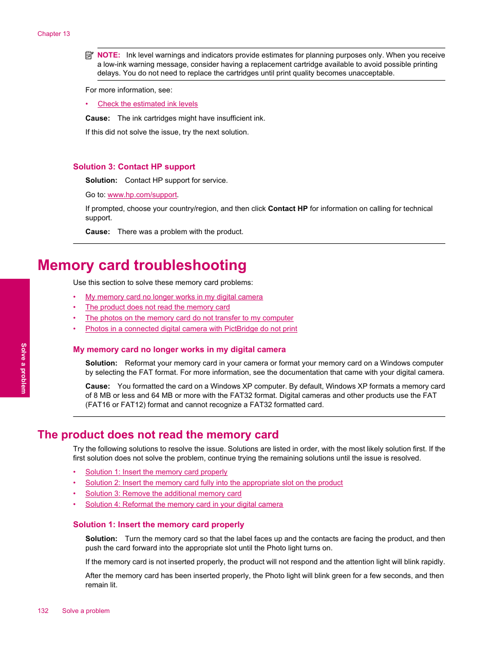 Memory card troubleshooting, The product does not read the memory card, Solution 3: contact hp support | HP Photosmart Premium Fax C309 User Manual | Page 134 / 244