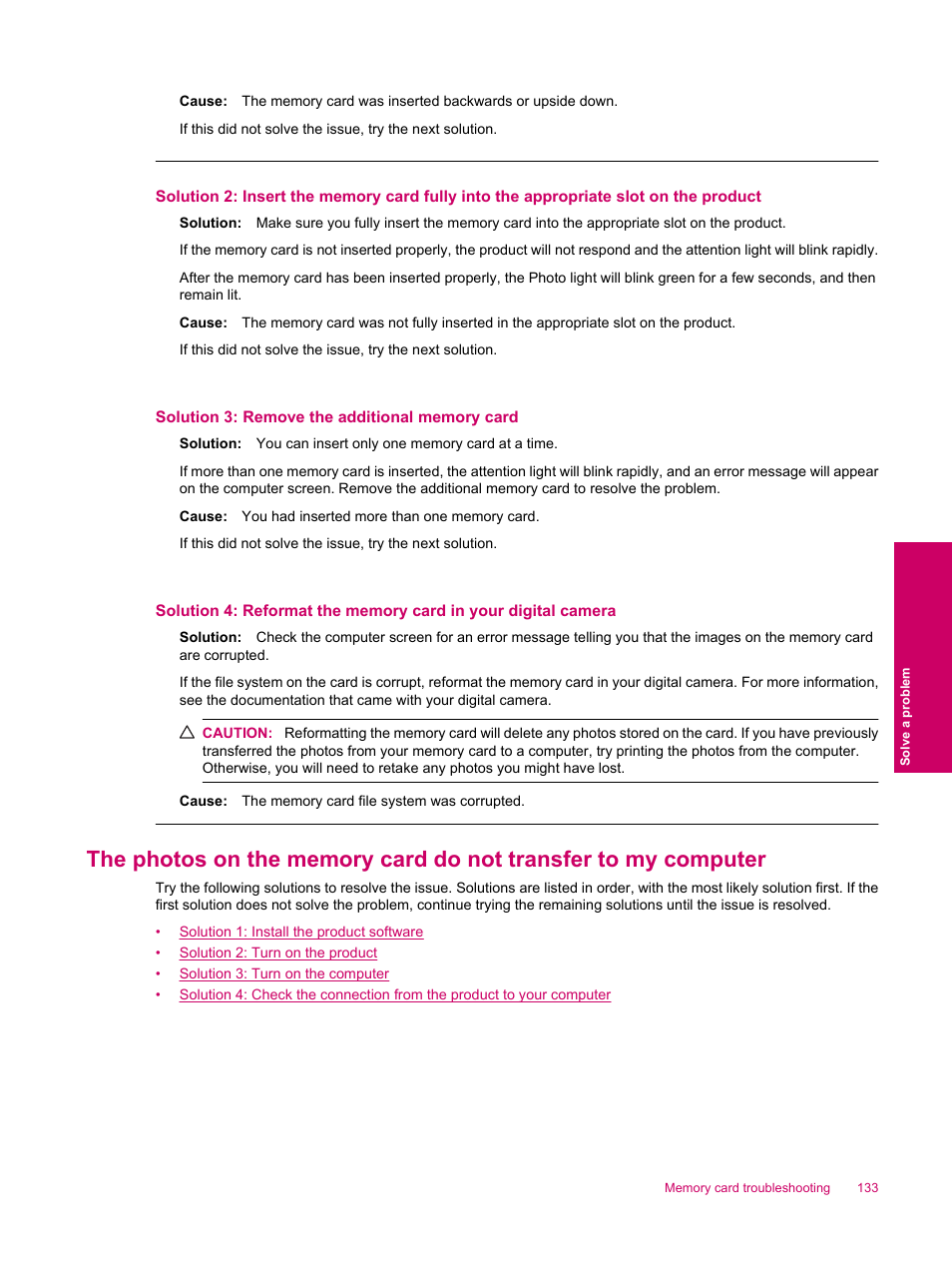 Solution 3: remove the additional memory card | HP Photosmart Premium Fax C309 User Manual | Page 135 / 244