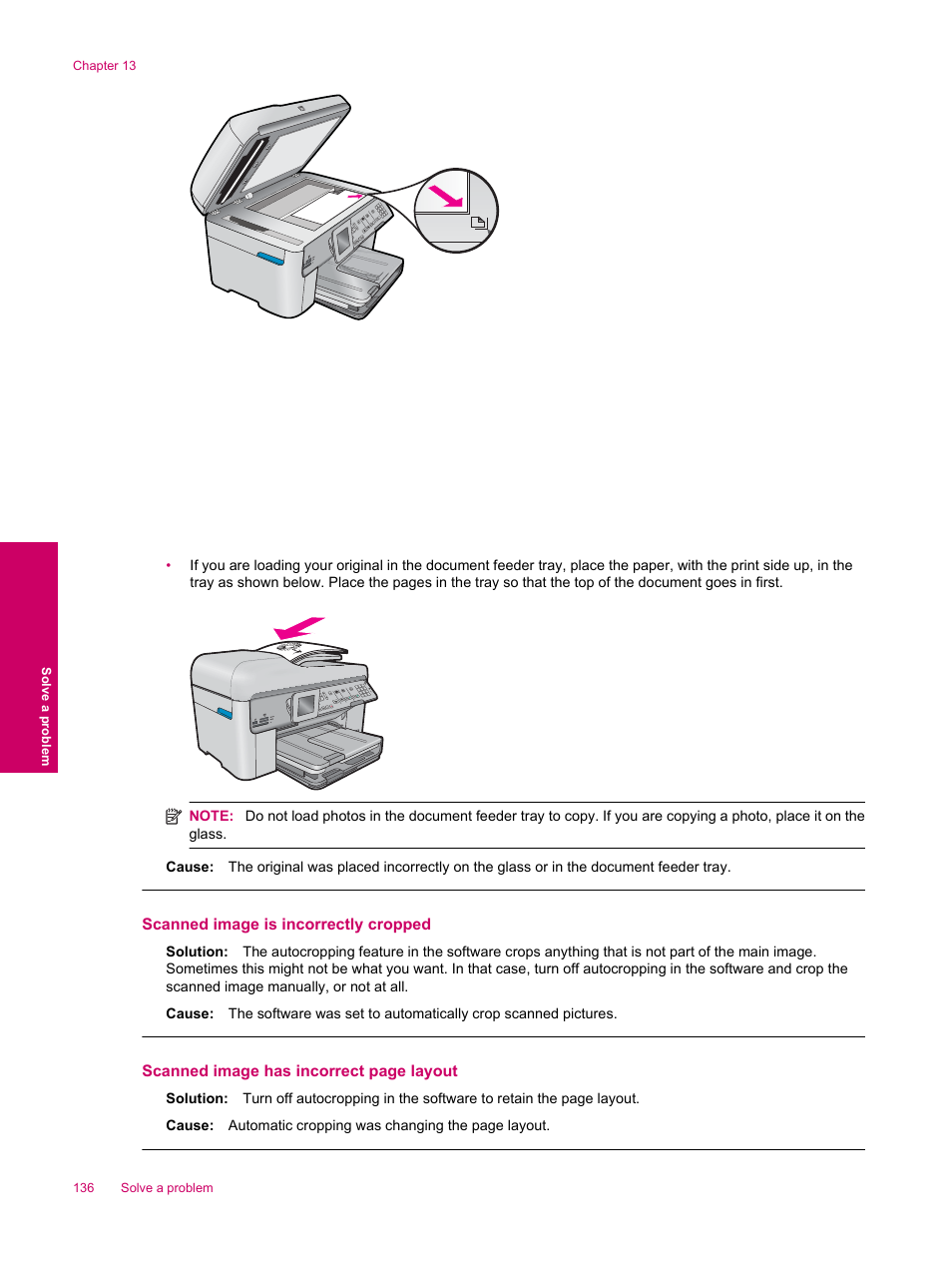 Scanned image is incorrectly cropped | HP Photosmart Premium Fax C309 User Manual | Page 138 / 244