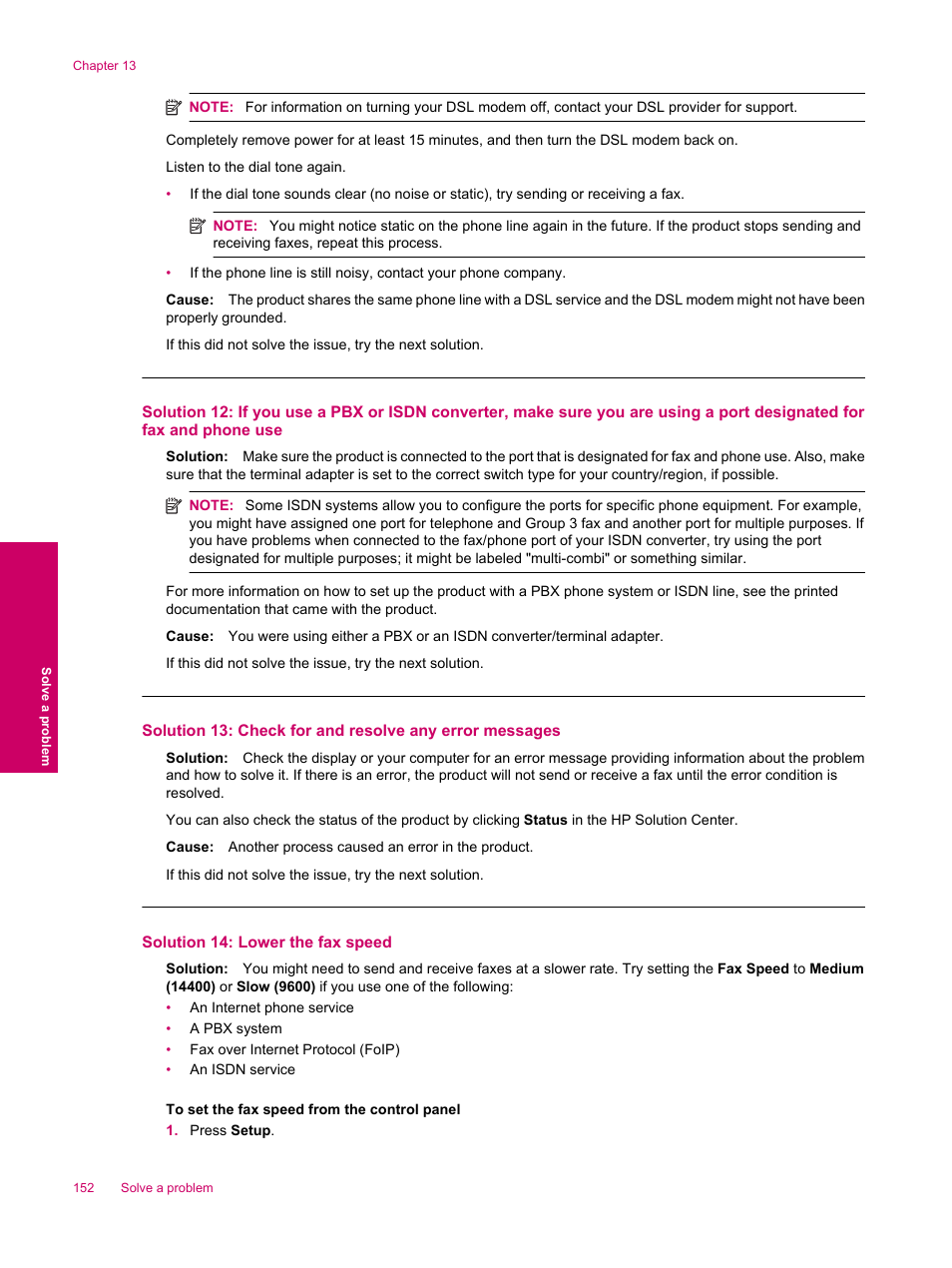 Solution 14: lower the fax speed | HP Photosmart Premium Fax C309 User Manual | Page 154 / 244