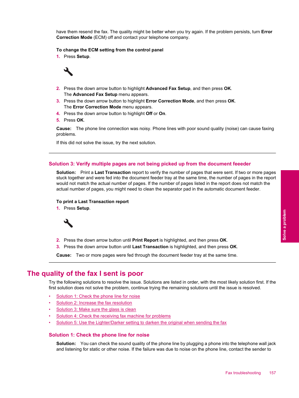 The quality of the fax i sent is poor | HP Photosmart Premium Fax C309 User Manual | Page 159 / 244