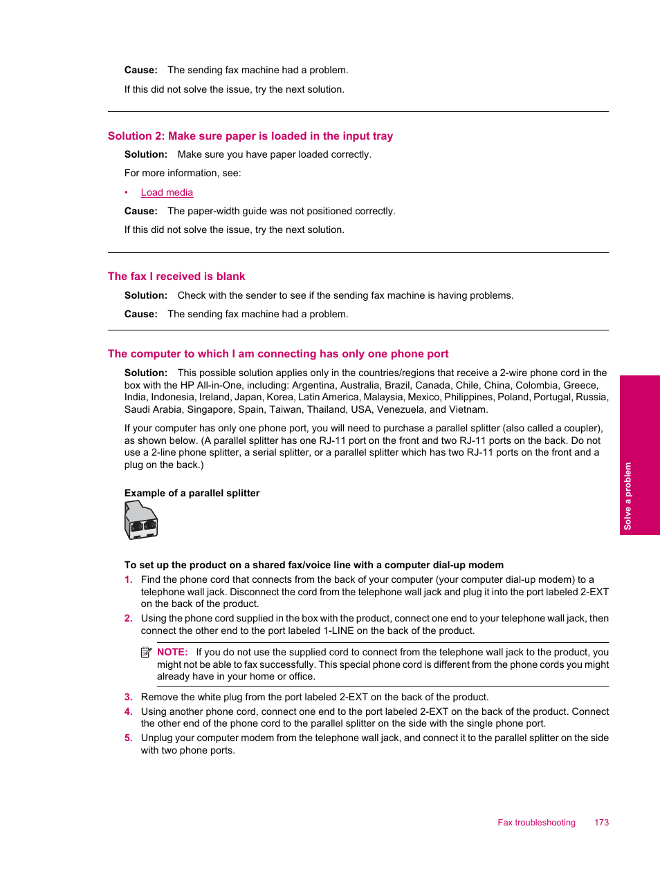 The fax i received is blank | HP Photosmart Premium Fax C309 User Manual | Page 175 / 244