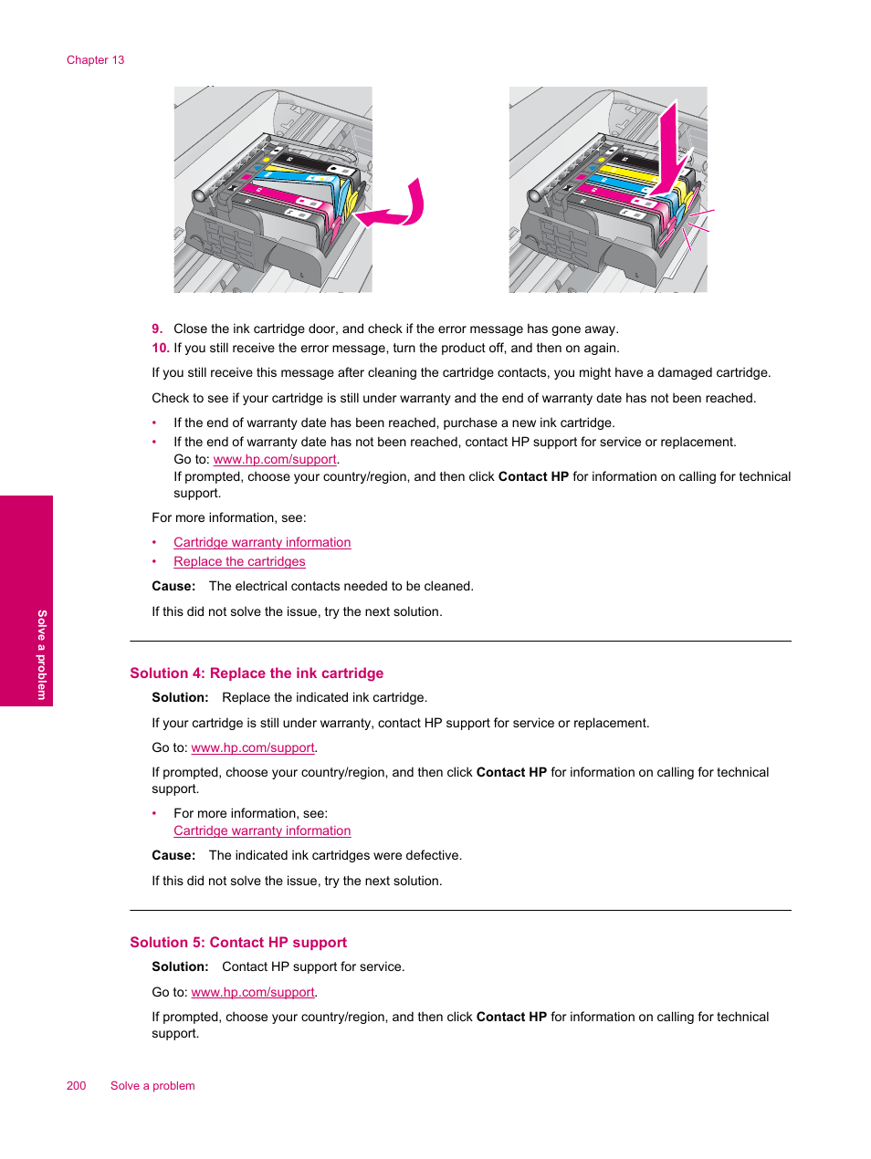 Solution 4: replace the ink cartridge, Solution 5: contact hp support | HP Photosmart Premium Fax C309 User Manual | Page 202 / 244