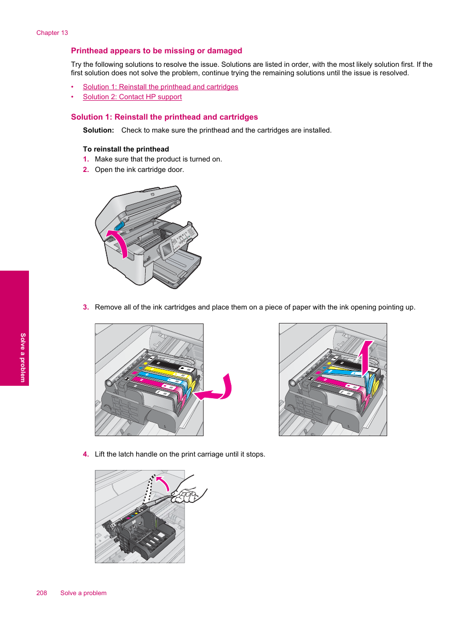 Printhead appears to be missing or damaged | HP Photosmart Premium Fax C309 User Manual | Page 210 / 244