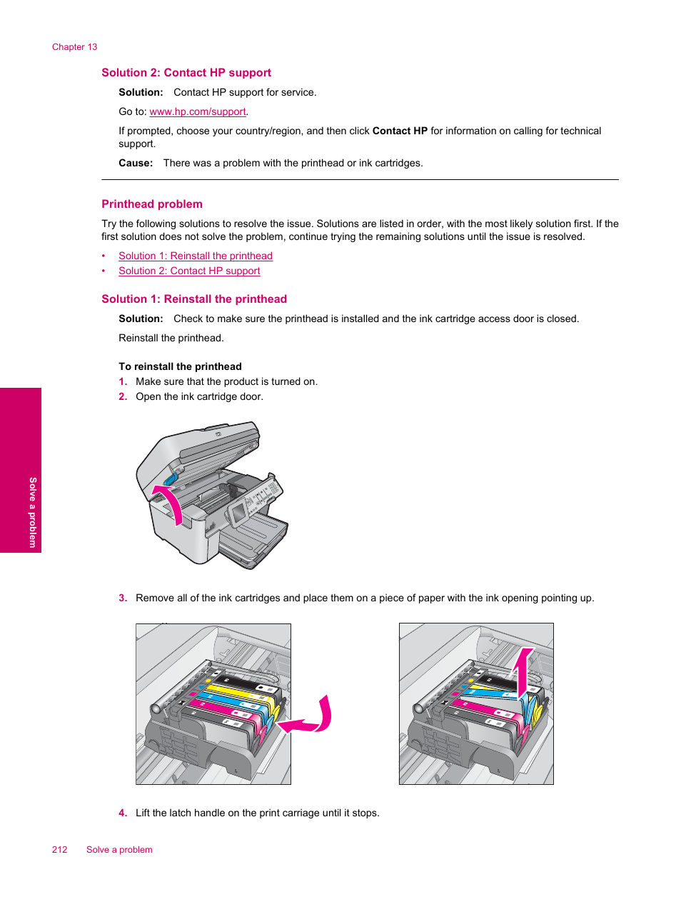 Printhead problem | HP Photosmart Premium Fax C309 User Manual | Page 214 / 244