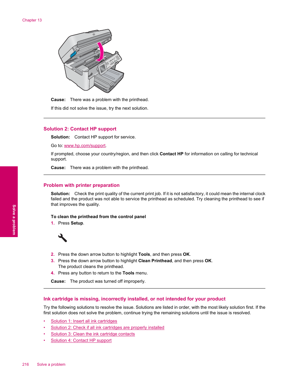 Problem with printer preparation | HP Photosmart Premium Fax C309 User Manual | Page 218 / 244