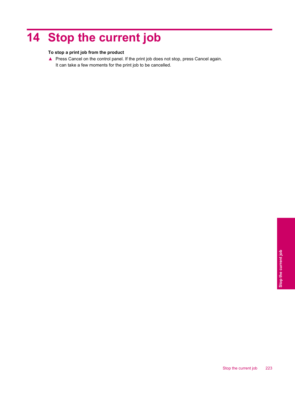 Stop the current job, 14 stop the current job | HP Photosmart Premium Fax C309 User Manual | Page 225 / 244