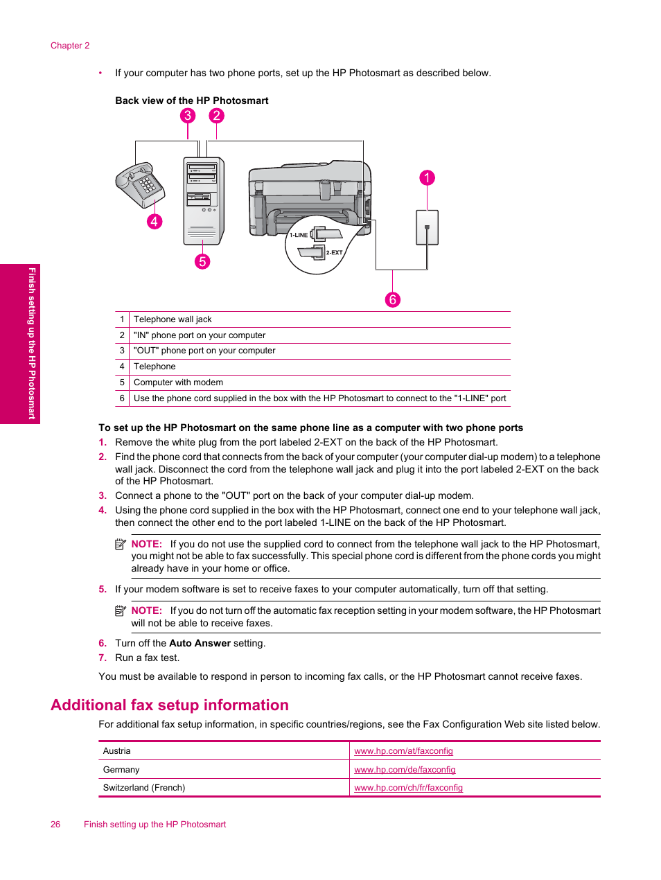 Additional fax setup information | HP Photosmart Premium Fax C309 User Manual | Page 28 / 244