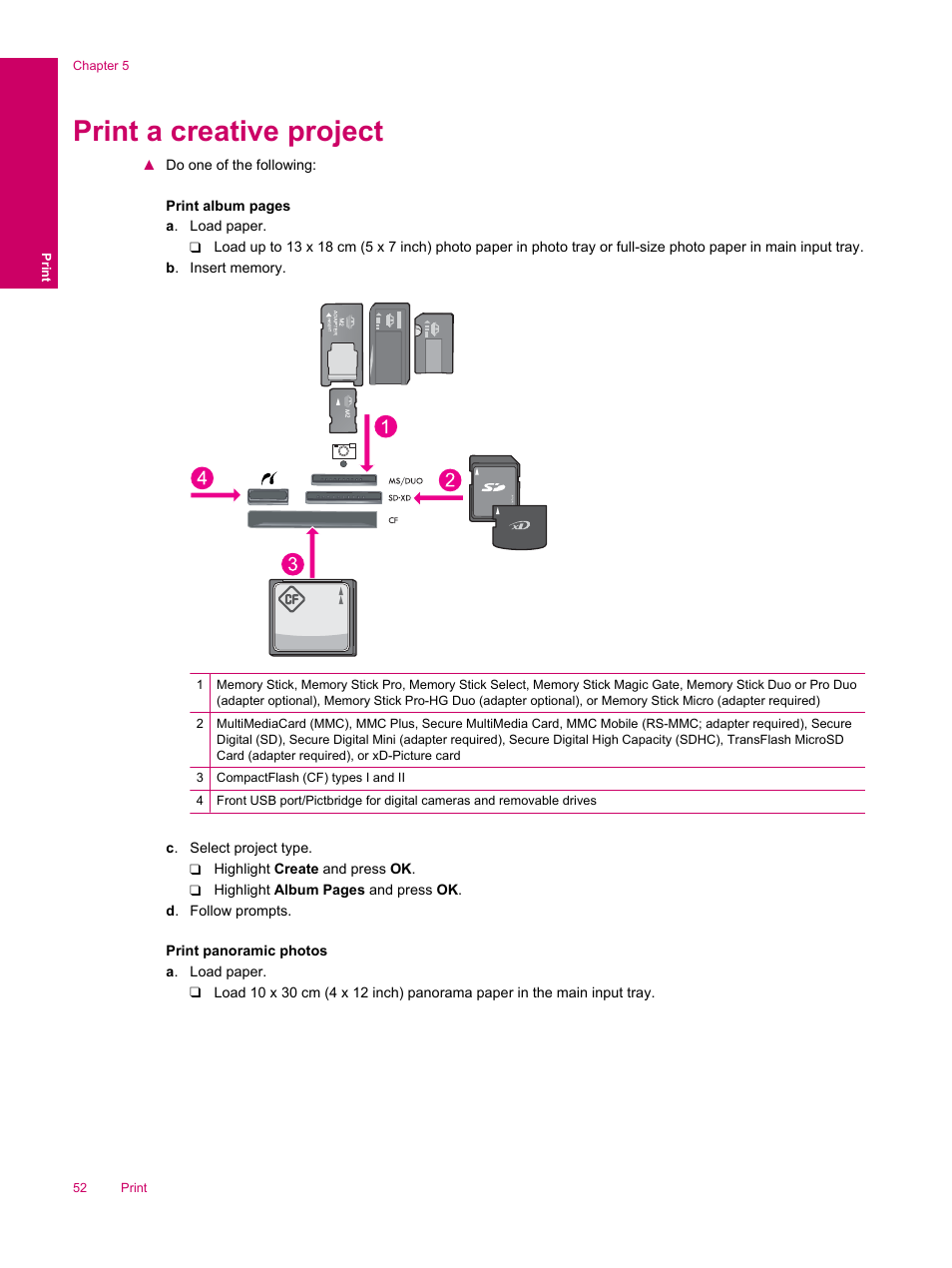 Print a creative project | HP Photosmart Premium Fax C309 User Manual | Page 54 / 244