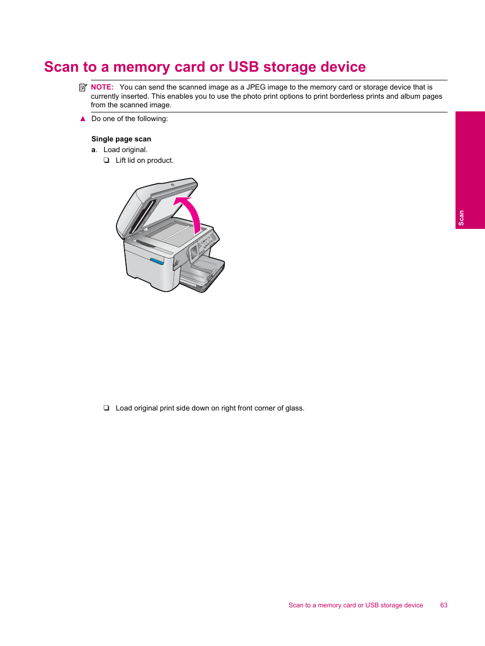 Scan to a memory card or usb storage device | HP Photosmart Premium Fax C309 User Manual | Page 65 / 244