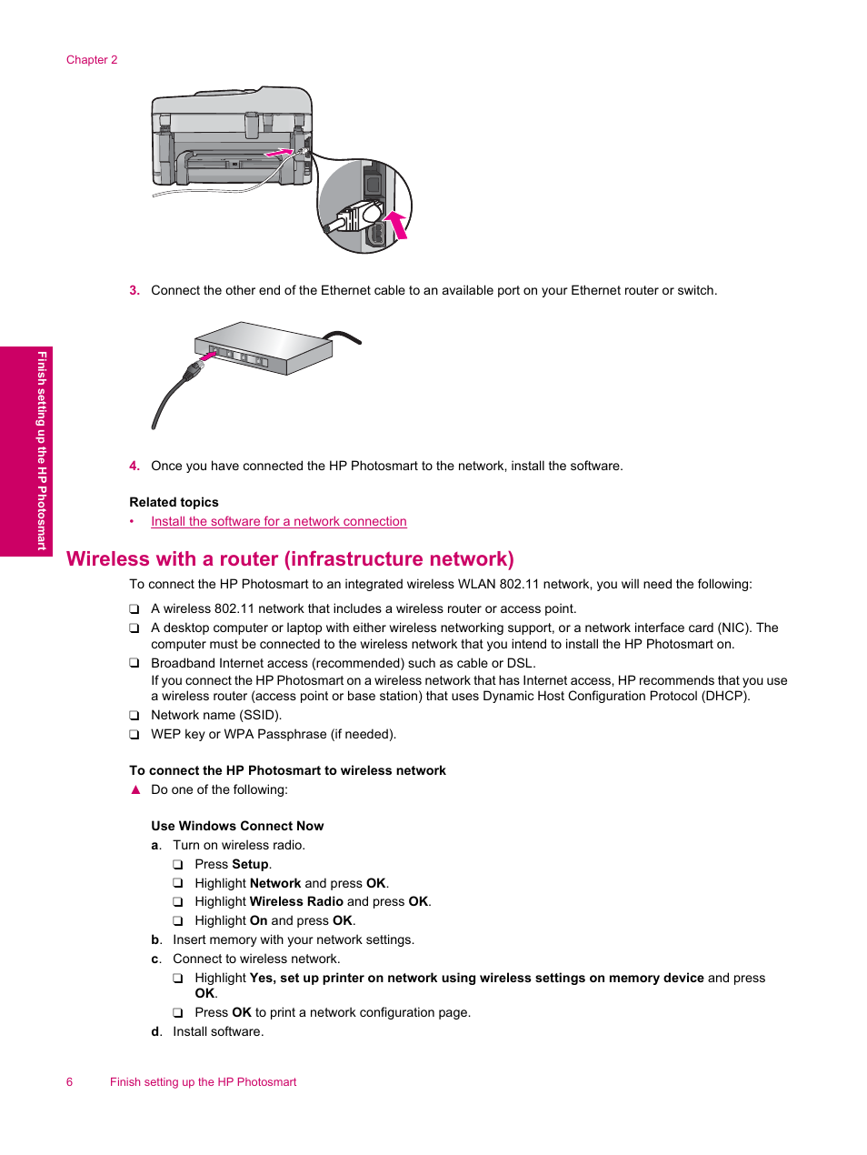 Wireless with a router (infrastructure network) | HP Photosmart Premium Fax C309 User Manual | Page 8 / 244