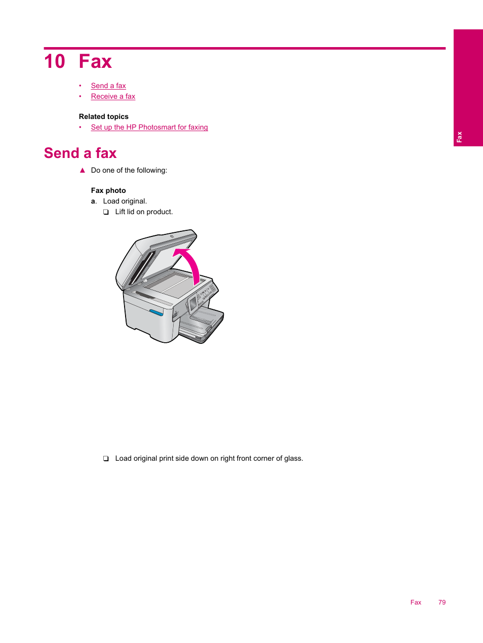 Send a fax, 10 fax | HP Photosmart Premium Fax C309 User Manual | Page 81 / 244