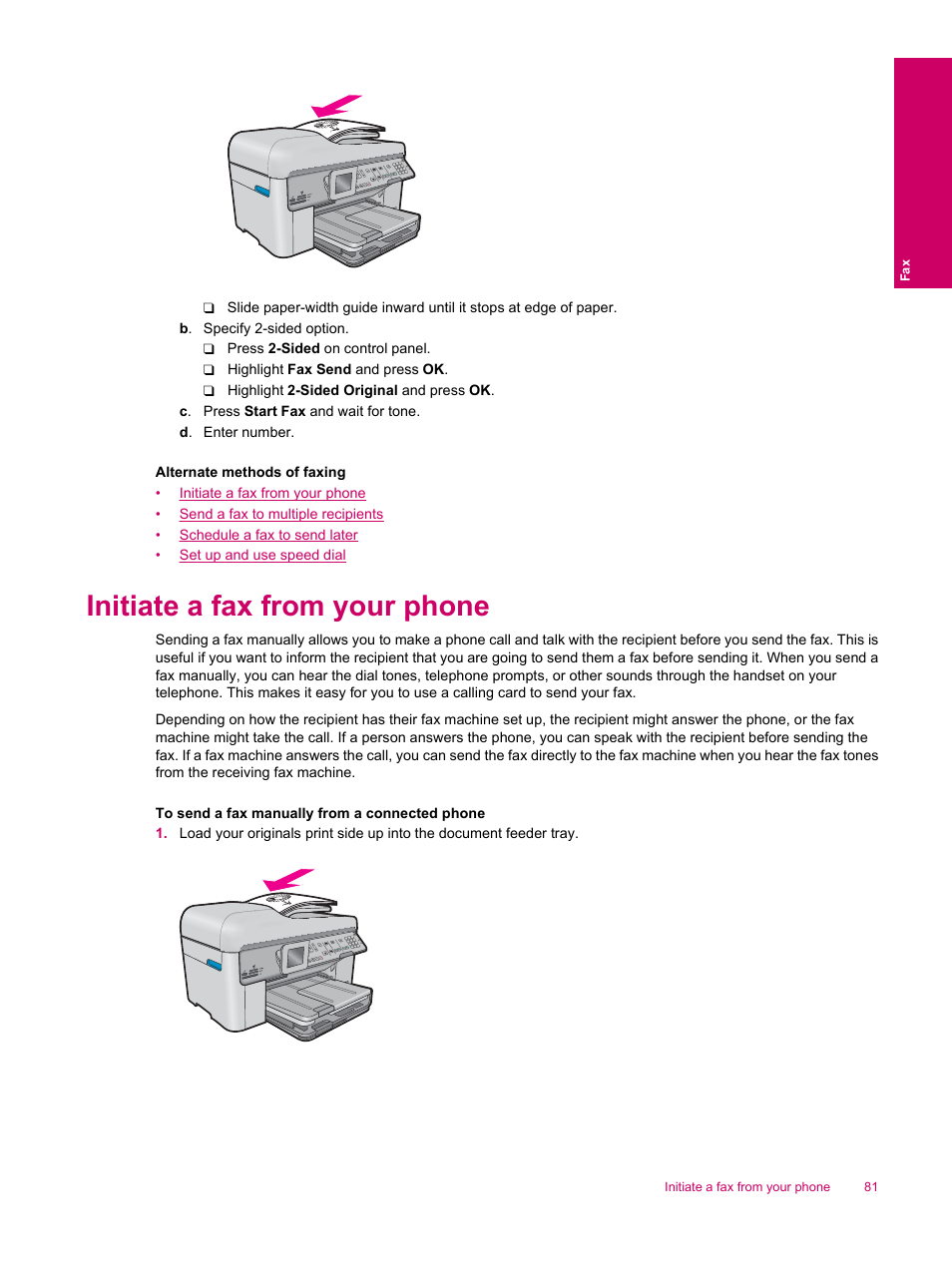 Initiate a fax from your phone | HP Photosmart Premium Fax C309 User Manual | Page 83 / 244